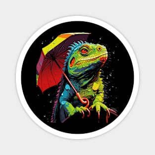 Iguana Rainy Day With Umbrella Magnet